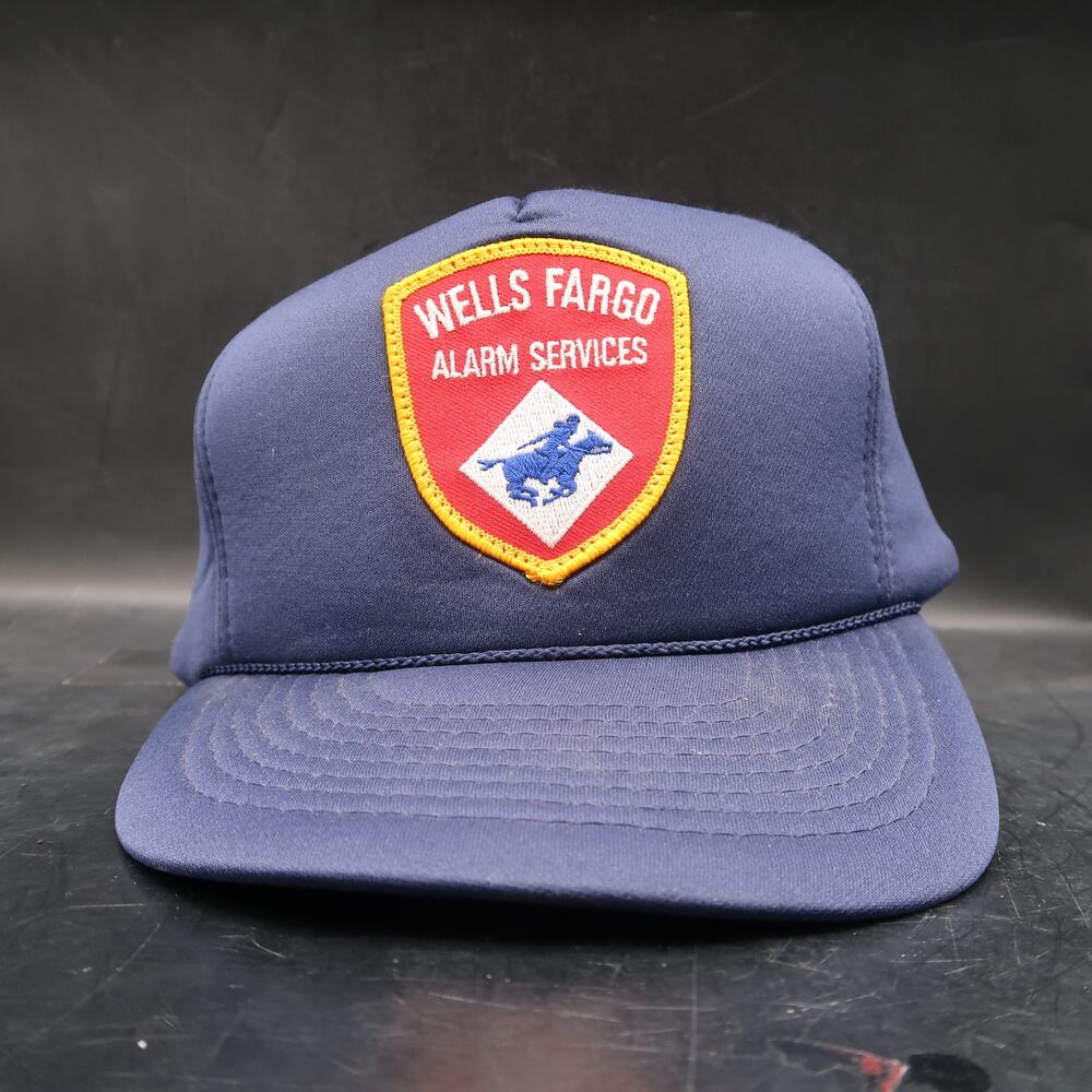 Wells Fargo Alarm Services Hat Cap Snapback Vintage NOS Blue Security Bank 1980s
